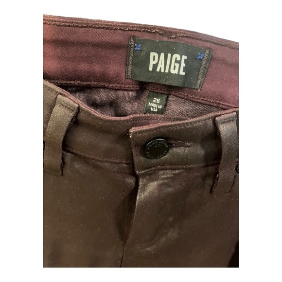 PAIGE Ultra Skinny Rayon Blend Verdugo Oxblood Burgundy Coated Sheen Sz 26 - Picture 8 of 10